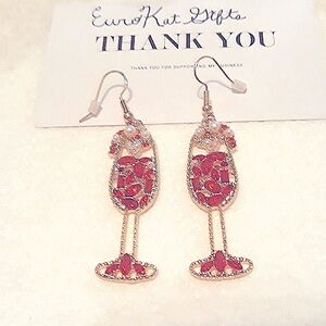 BEAUTIFUL Champagne Dangle    Earrings Gold Red Pearl CZ Bubble Sparkly PartyNEW